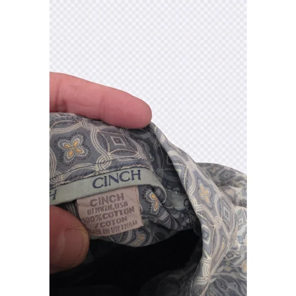 Men's CINCH Blue & White Geometric Patterned Casual Button Down Shirt M - Picture 5 of 6